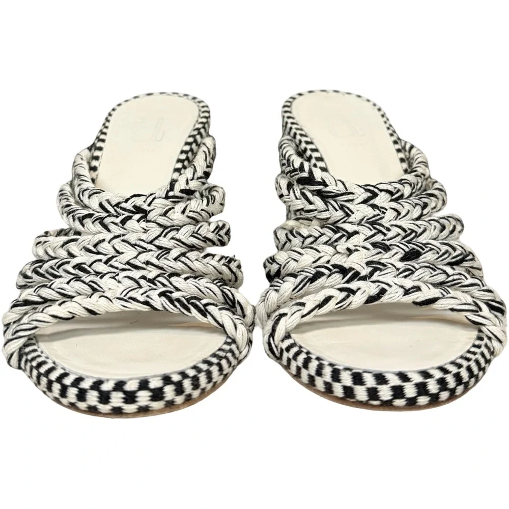 Antolina Women's Black and White Woven Block Heel Slide Sandals Size 38.5 - Picture 2 of 10